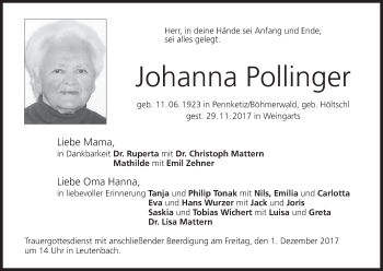 Anzeige von Johanna Pollinger von MGO