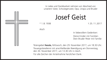 Anzeige von Josef Geist von MGO