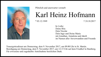 Anzeige von Karl Heinz Hofmann von MGO