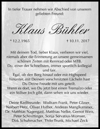 Anzeige von Klaus Bühler von MGO