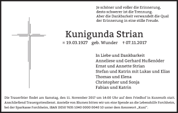 Anzeige von Kunigunda Strian von MGO