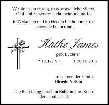 Anzeige von Käthe James von MGO