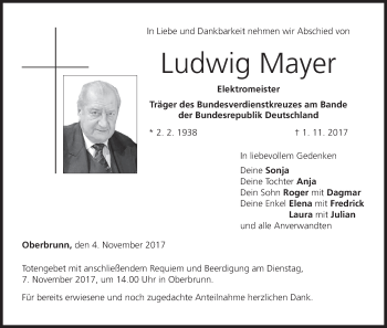 Anzeige von Ludwig Mayer von MGO