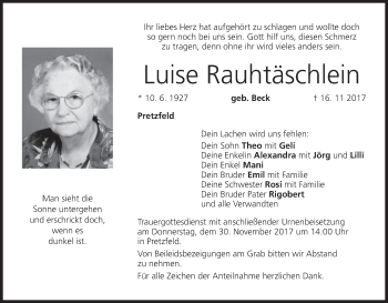 Anzeige von Luise Rauhtäschlein von MGO