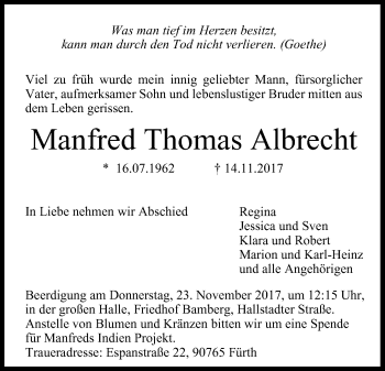 Anzeige von Manfred Thomas Albrecht von MGO