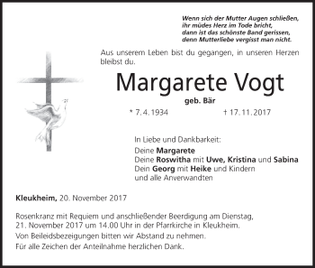 Anzeige von Margarete Vogt von MGO