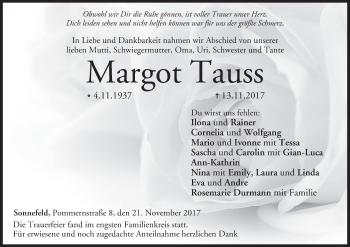 Anzeige von Margot Tauss von MGO