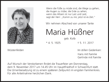 Anzeige von Maria Hüßner von MGO