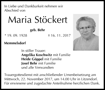 Anzeige von Maria Stöckert von MGO