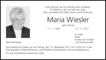 Anzeige von Maria Wiesler von MGO
