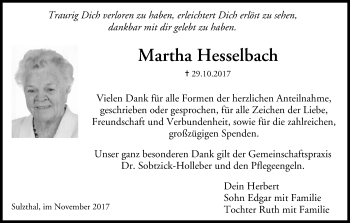 Anzeige von Martha Hesselbach von MGO