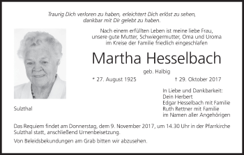 Anzeige von Martha Hesselbach von MGO