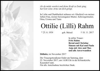 Anzeige von Ottilie Lilli Rahm von MGO