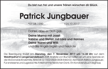 Anzeige von Patrick Jungbauer von MGO