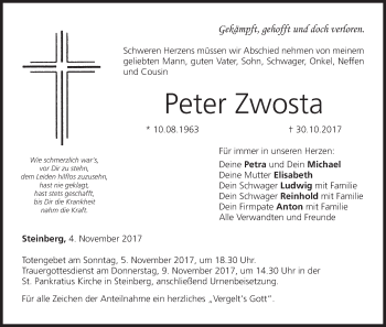 Anzeige von Peter Zwosta von MGO