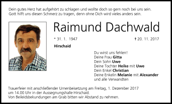 Anzeige von Raimund Dachwald von MGO