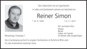 Anzeige von Reiner Simon von MGO