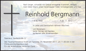 Anzeige von Reinhold Bergmann von MGO