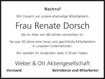 Anzeige von Renate Dorsch von MGO