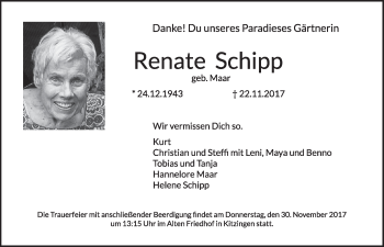 Anzeige von Renate Schipp von MGO