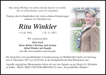 Anzeige von Rita Winkler von MGO