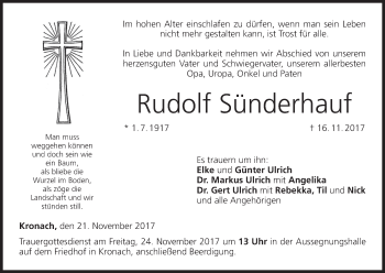 Anzeige von Rudolf Sünderhauf von MGO