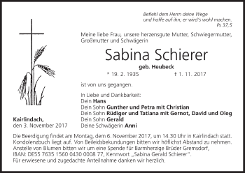 Anzeige von Sabina Schierer von MGO
