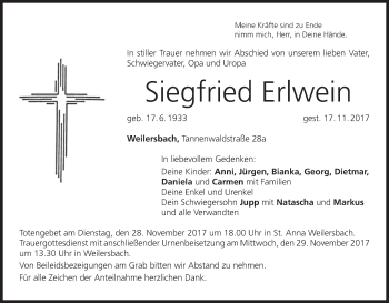 Anzeige von Siegfried Erlwein von MGO