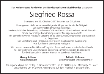 Anzeige von Siegfried Rossa von MGO