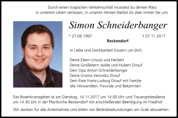 Anzeige von Simon Schneiderbanger von MGO