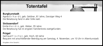 Anzeige von Totentafel vom 03.11.2017 von MGO