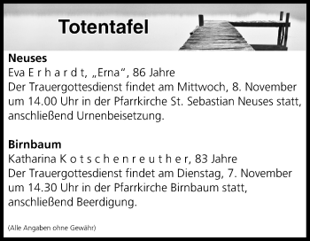 Anzeige von Totentafel vom 07.11.2017 von MGO