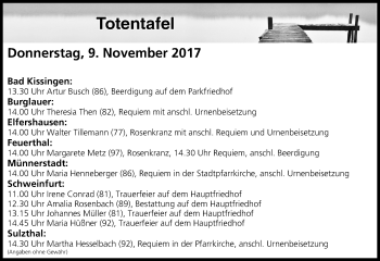 Anzeige von Totentafel vom 09.11.2017 von MGO