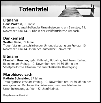 Anzeige von Totentafel vom 09.11.2017 von MGO