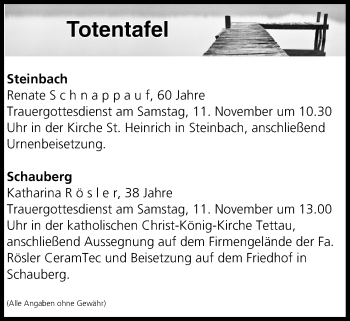 Anzeige von Totentafel vom 10.11.2017 von MGO
