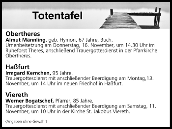 Anzeige von Totentafel vom 11.11.2017 von MGO