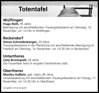 Anzeige von Totentafel vom 14.11.2017 von MGO