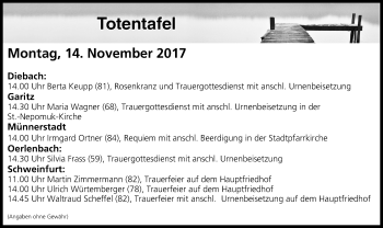 Anzeige von Totentafel vom 14.11.2017 von MGO