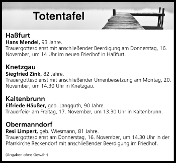 Anzeige von Totentafel vom 16.11.2017 von MGO