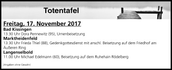 Anzeige von Totentafel vom 17.11.2017 von MGO