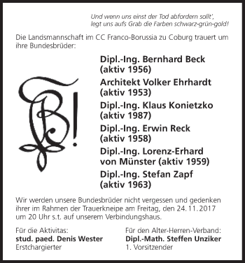 Anzeige von Totentafel vom 18.11.2017 von MGO