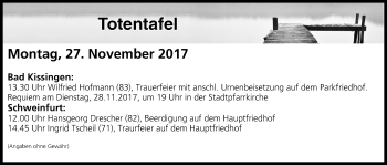 Anzeige von Totentafel vom 27.11.2017 von MGO