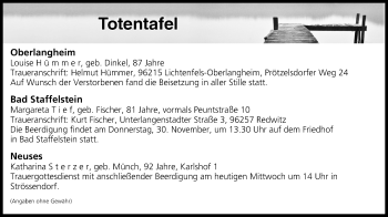 Anzeige von Totentafel vom 29.11.2017 von MGO