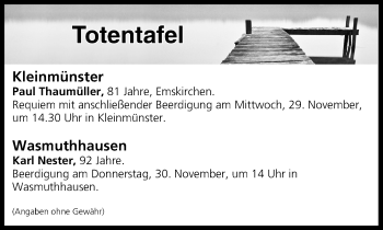 Anzeige von Totentafel vom 29.11.2017 von MGO