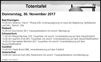 Anzeige von Totentafel vom 30.11.2017 von MGO