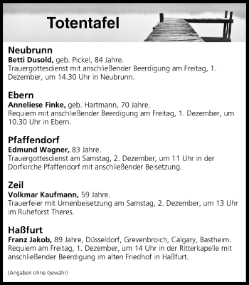 Anzeige von Totentafel vom 30.11.2017 von MGO