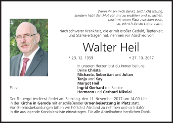 Anzeige von Walter Heil von MGO