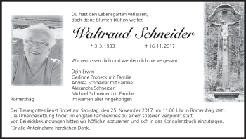 Anzeige von Waltraud Schneider von MGO
