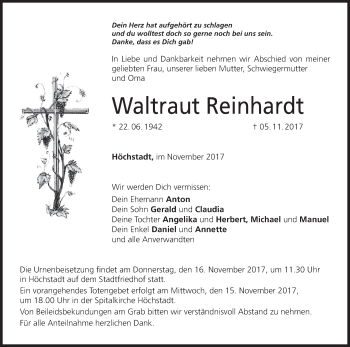 Anzeige von Waltraut Reinhardt von MGO