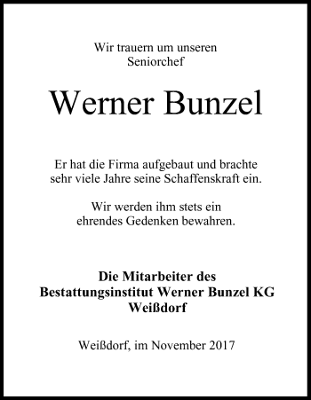 Anzeige von Werner Bunzel von MGO
